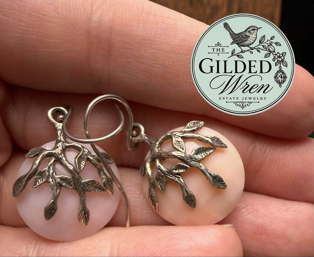 Or Paz 925 Sterling Rose Quartz Earrings Olive Branch Leaf Pink Dangles 1.8”